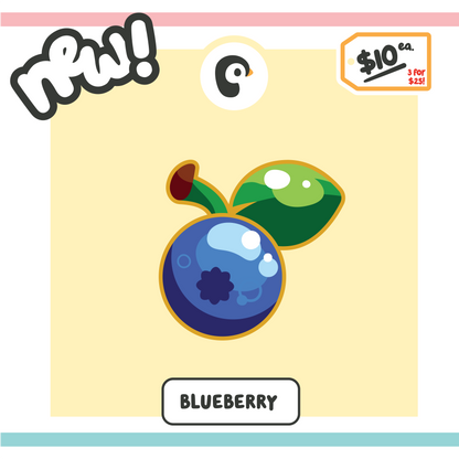 Blueberry illustration on yellow background with promotional text