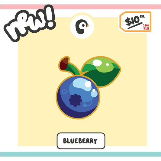 Blueberry illustration on yellow background with promotional text