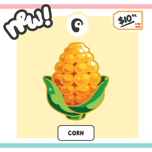 Corn on the cob illustration on yellow background with promotional text