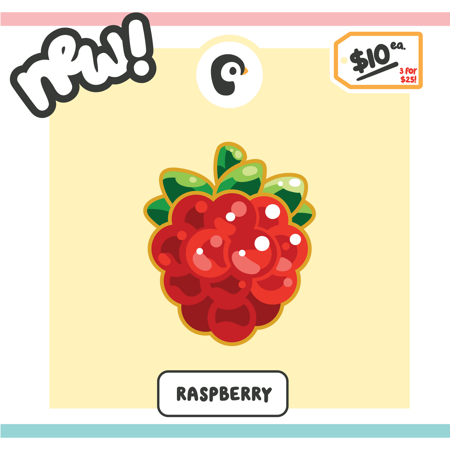Raspberry illustration on yellow background with promotional text