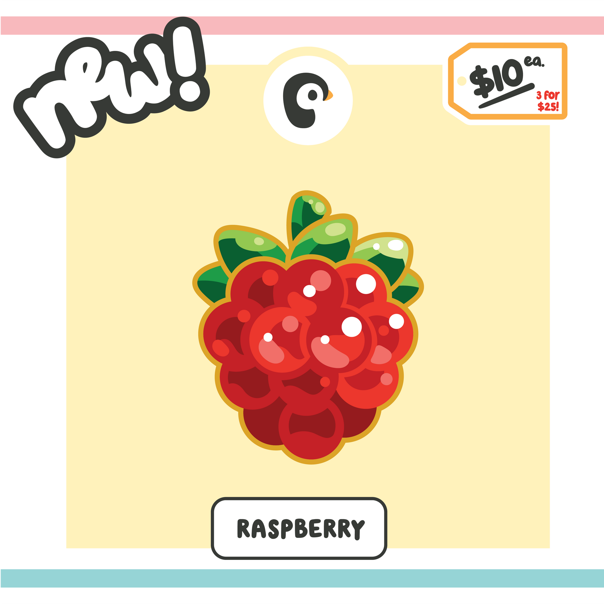 Raspberry illustration on yellow background with promotional text