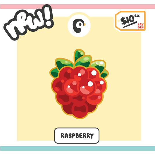 Raspberry illustration on yellow background with promotional text