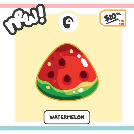 Watermelon illustration on yellow background with promotional text