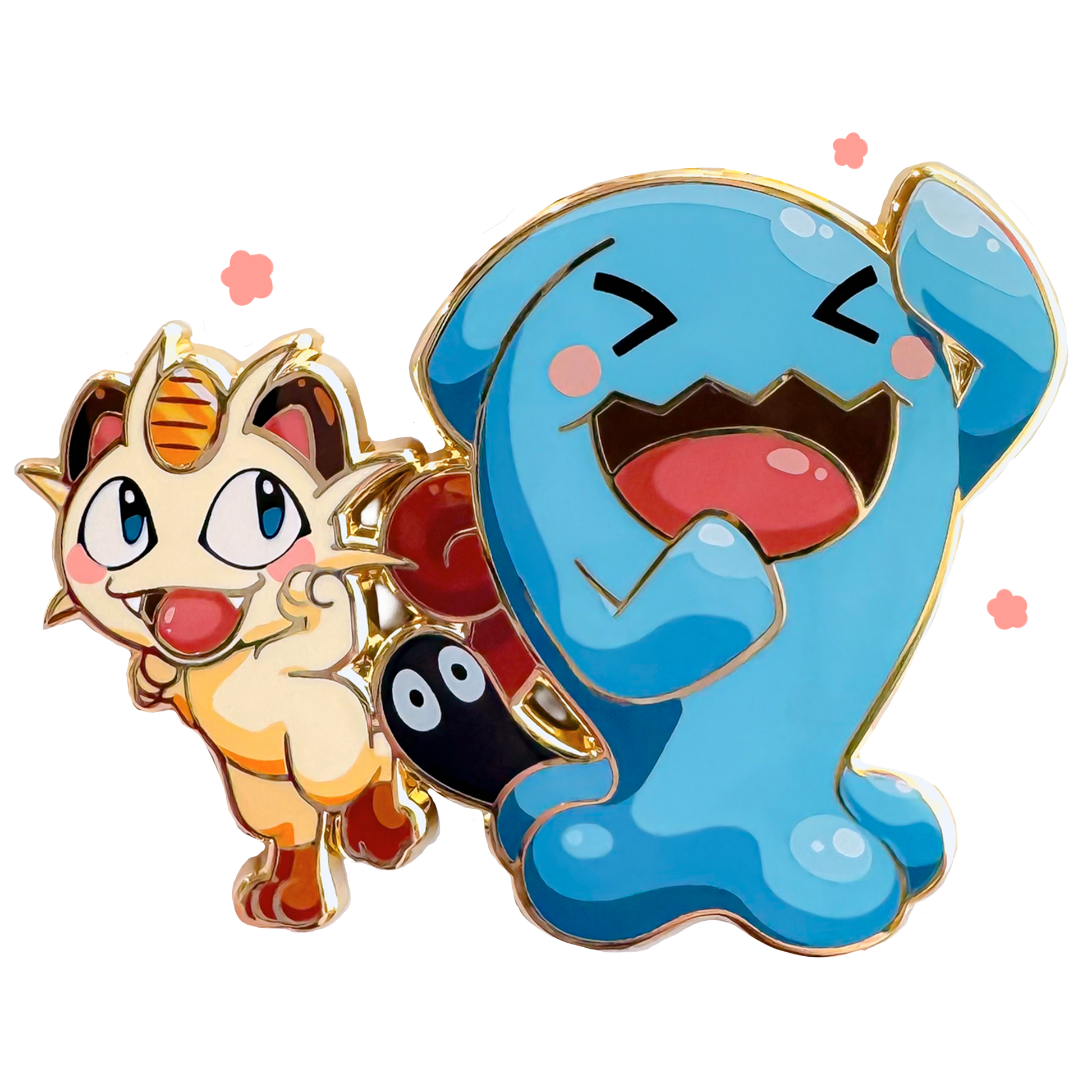 Two cartoon characters on a pin that celebrates team spirit